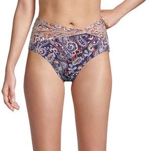 Women's Lands End UPF 50 Twist-Front Retro High Waist Bikini Bottoms Size 8